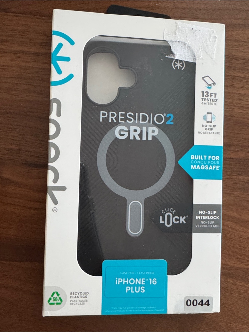speck Presidio2 Grip Case for iPhone 16 Plus - Black with Gray MagSafe Ring